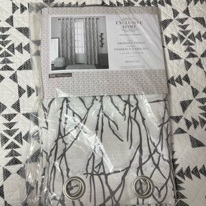 Gray and White Branches Grommet Curtain Panels